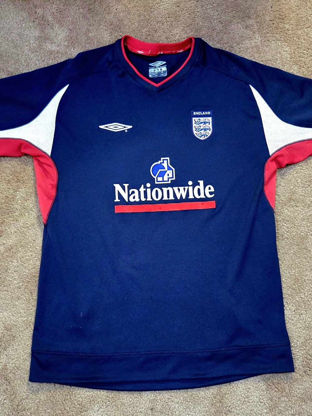 Umbro Navy and Red England Football Shirt with Nationwide Logo